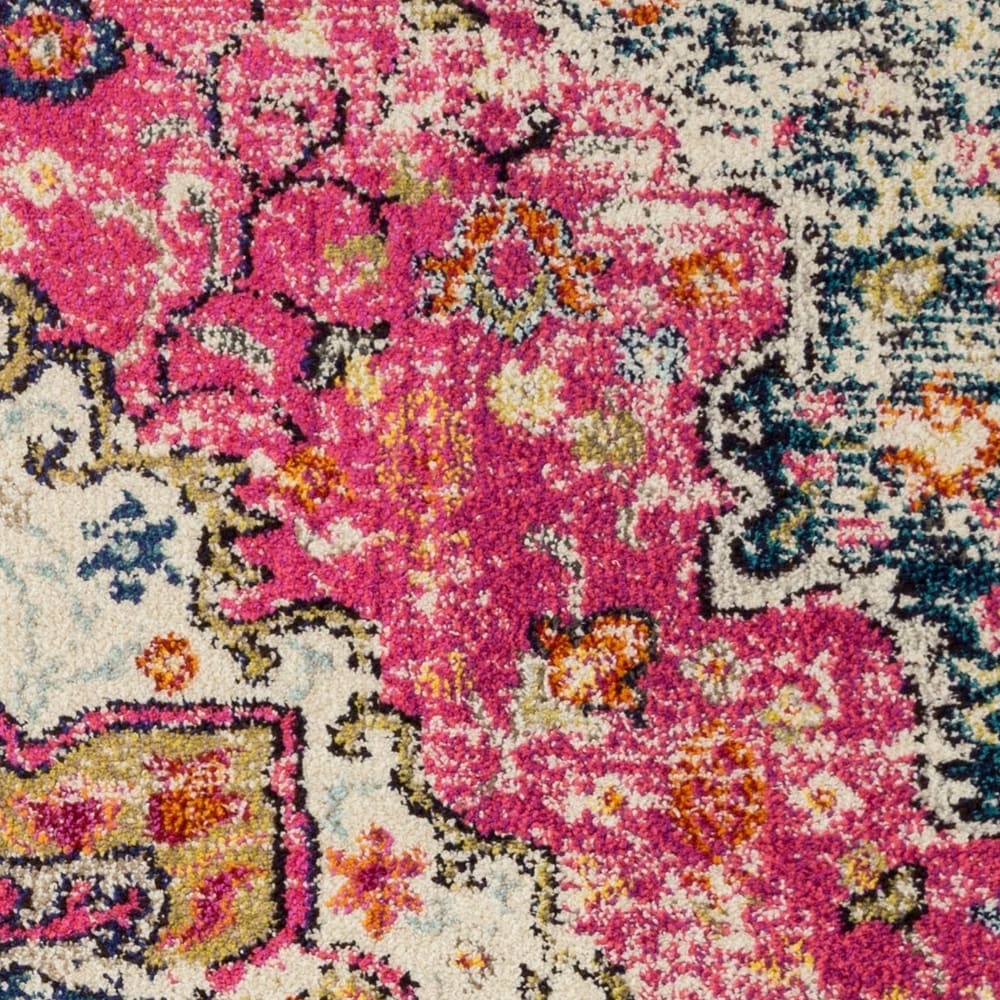 Vintage Bohemian Blue Multi Floral Medallion Distressed Rug 67 X 92