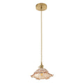 Vintage Brass Mini Pendant Light With Amber Flower Glass Shade