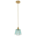 Vintage Brass Mini Pendant Light With Aqua Blue Textured Glass Shade