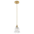Vintage Brass Mini Pendant Light With Clear Ribbed Glass Shade