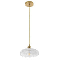 Vintage Brass Pendant Light With Clear Scalloped Glass Shade