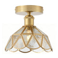 Vintage Brass Semi Flush Ceiling Light With Decorative Glass Shade