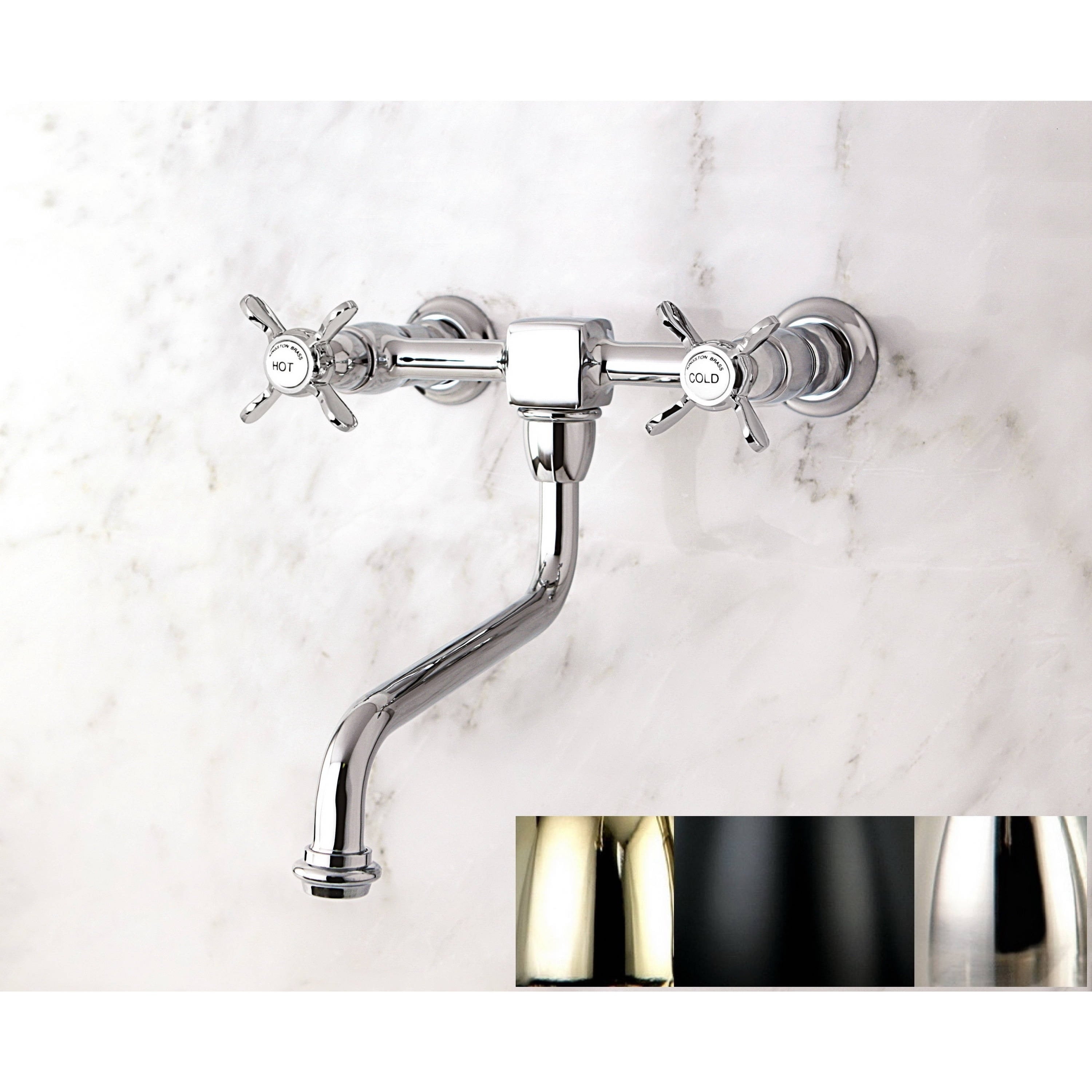 Vintage Cross Handle Wall Mounted Solid Brass Vessel Bathroom Faucet