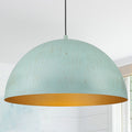 Vintage Distressed Finish Green Gold Dome Pendant Light Dining Room