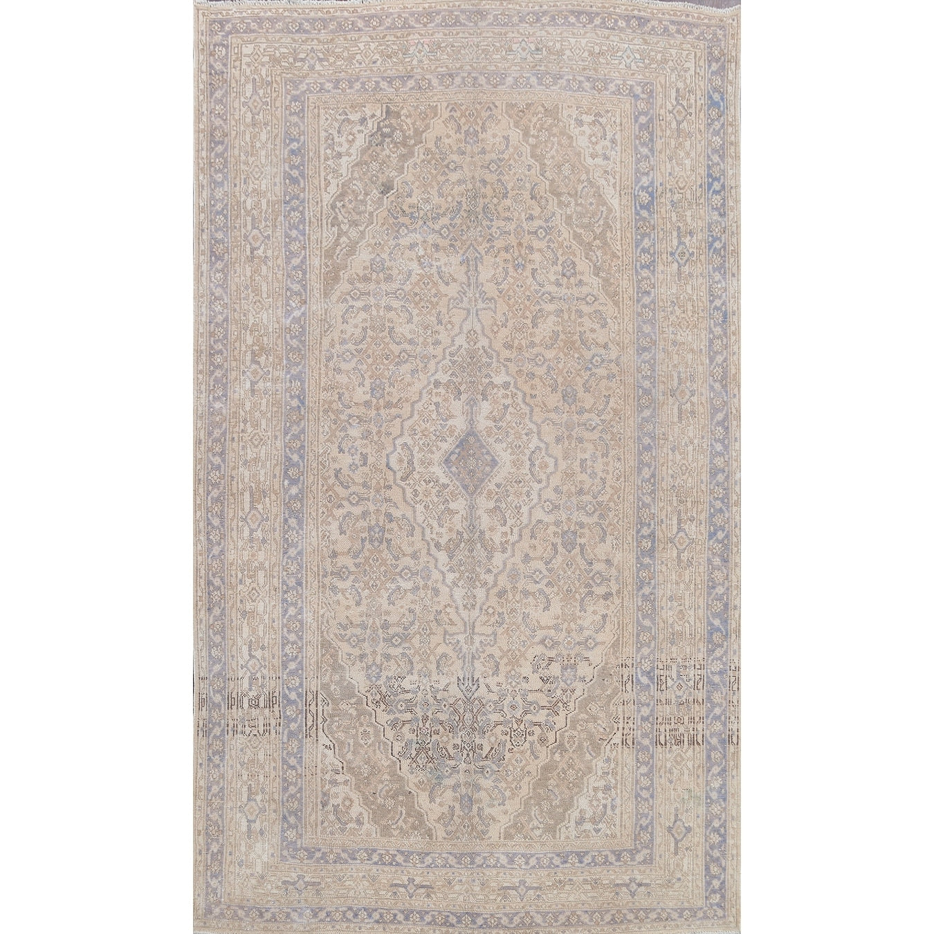Vintage Distressed Geometric Hamedan Persian Area Rug Wool Handmade 611 X 911
