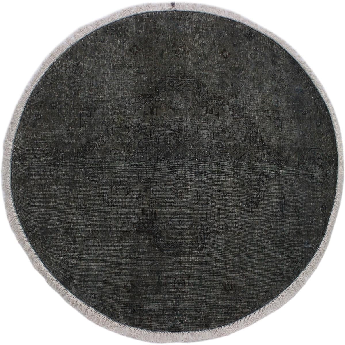 Vintage Distressed Gerardo Gray Black Round Rug 61 X 62 61 X 62
