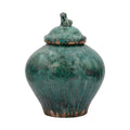Vintage Emerald Green Porcelain Jar Lion Lid
