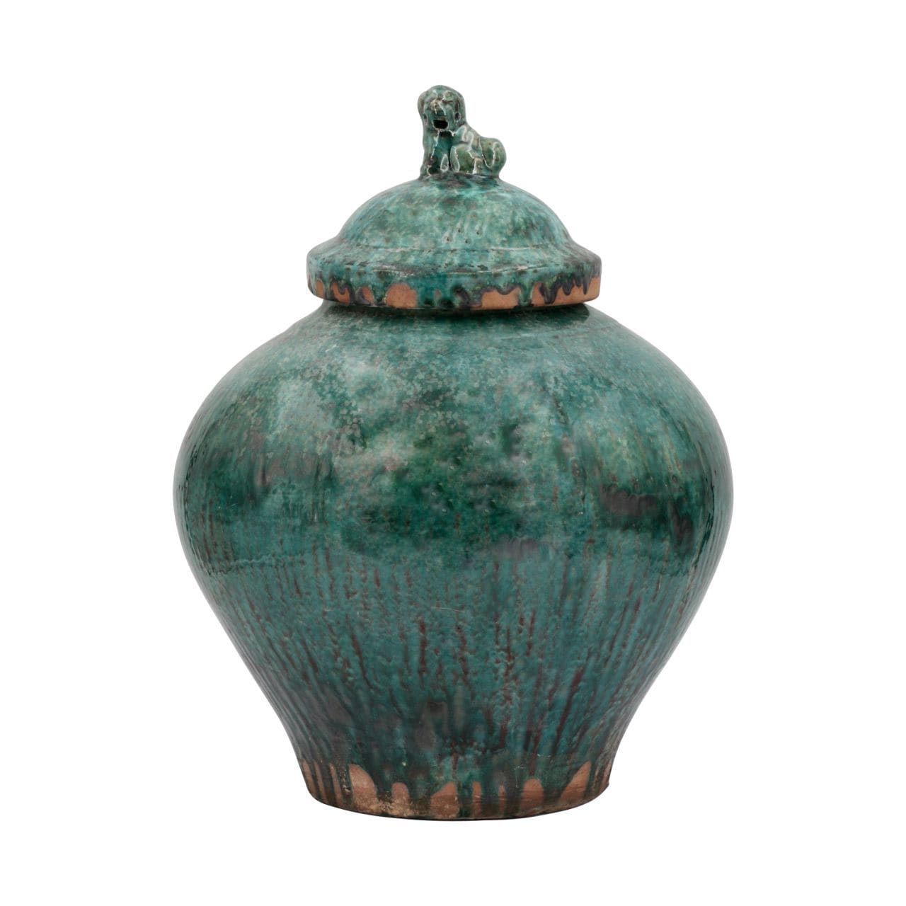 Vintage Emerald Green Porcelain Jar Lion Lid