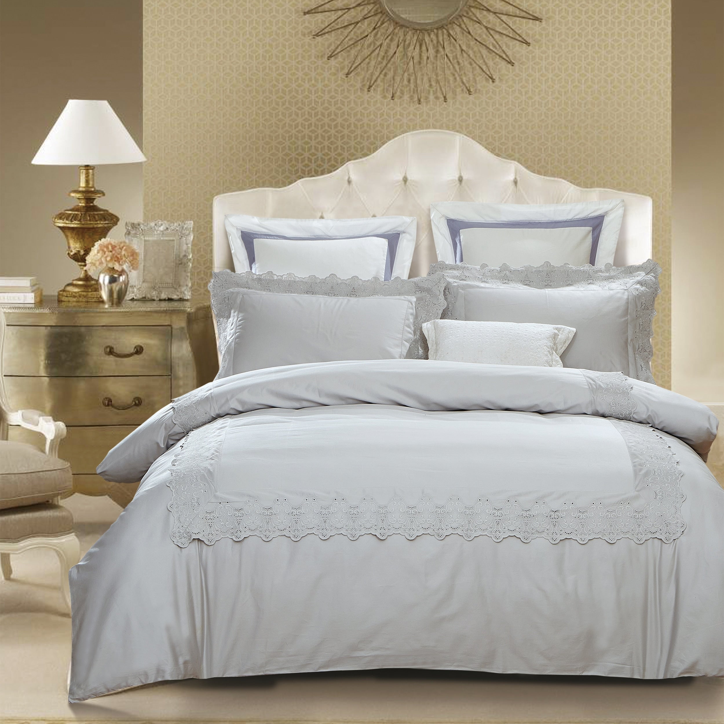 Superior Charlotte 300 Thread Count Embroidered Cotton Duvet Cover Set