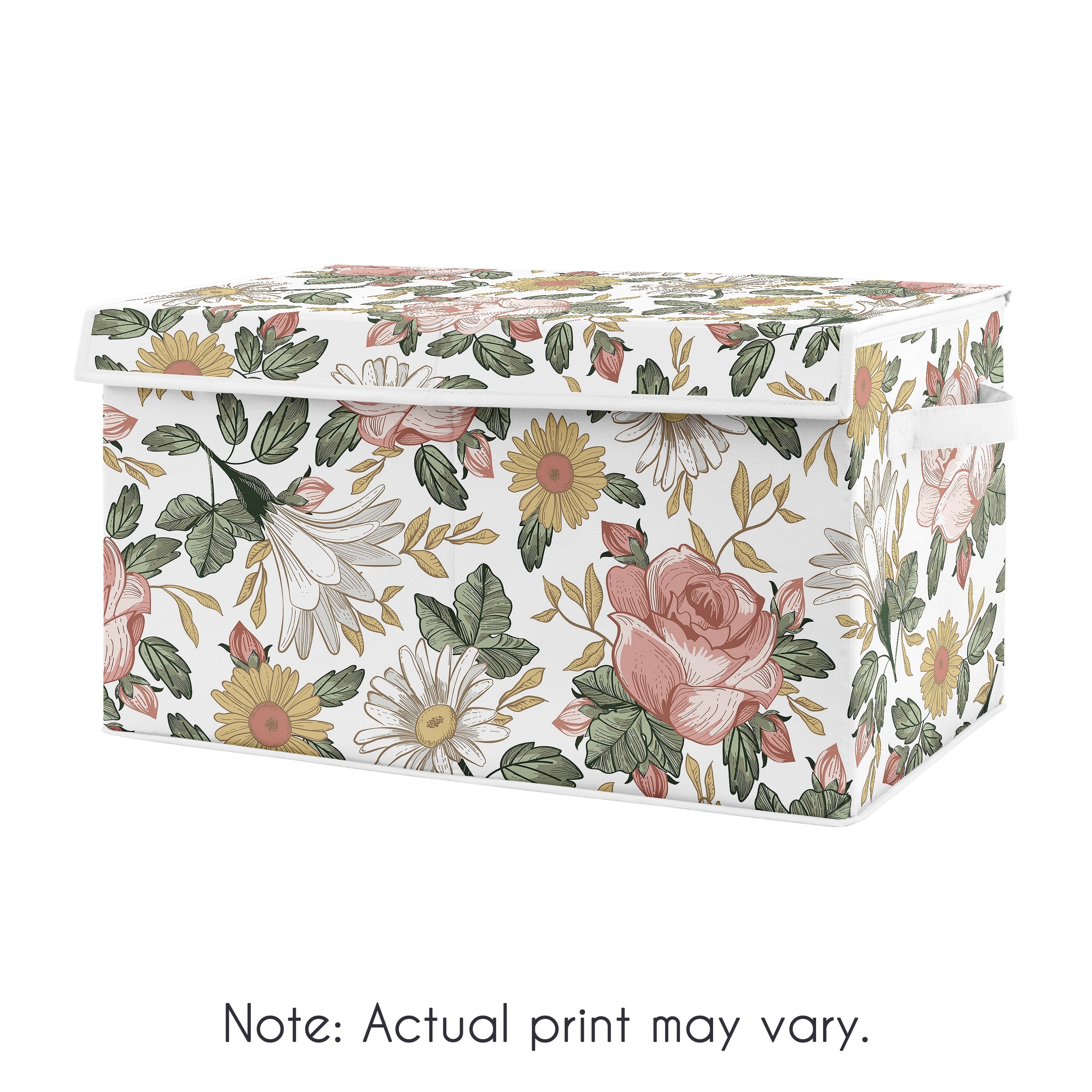 Vintage Floral Boho Collection Girl Kids Fabric Toy Bin Storage Blush Pink Yellow And Green Shabby Chic Rose Flower Farmhouse