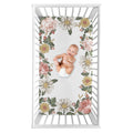 Vintage Floral Boho Collection Girl Photo Op Fitted Crib Sheet Blush Pink Yellow And Green Shabby Chic Rose Flower Farmhouse