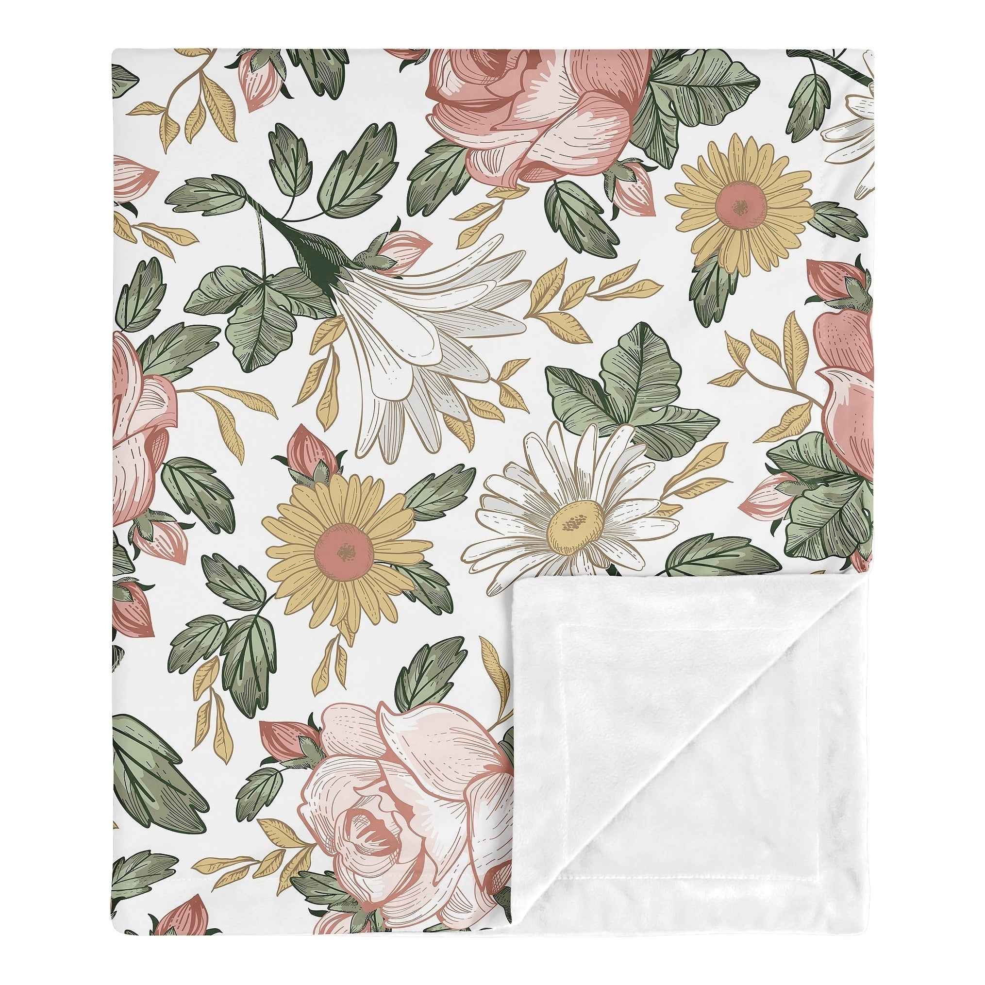 Vintage Floral Girl Baby Receiving Security Swaddle Blanket Pink Yellow Green Boho Shabby Chic Farmhouse