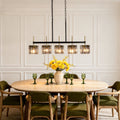 Vintage Glass Chandelier Metal Frame Adjustable Chain 5 Light Pendant.