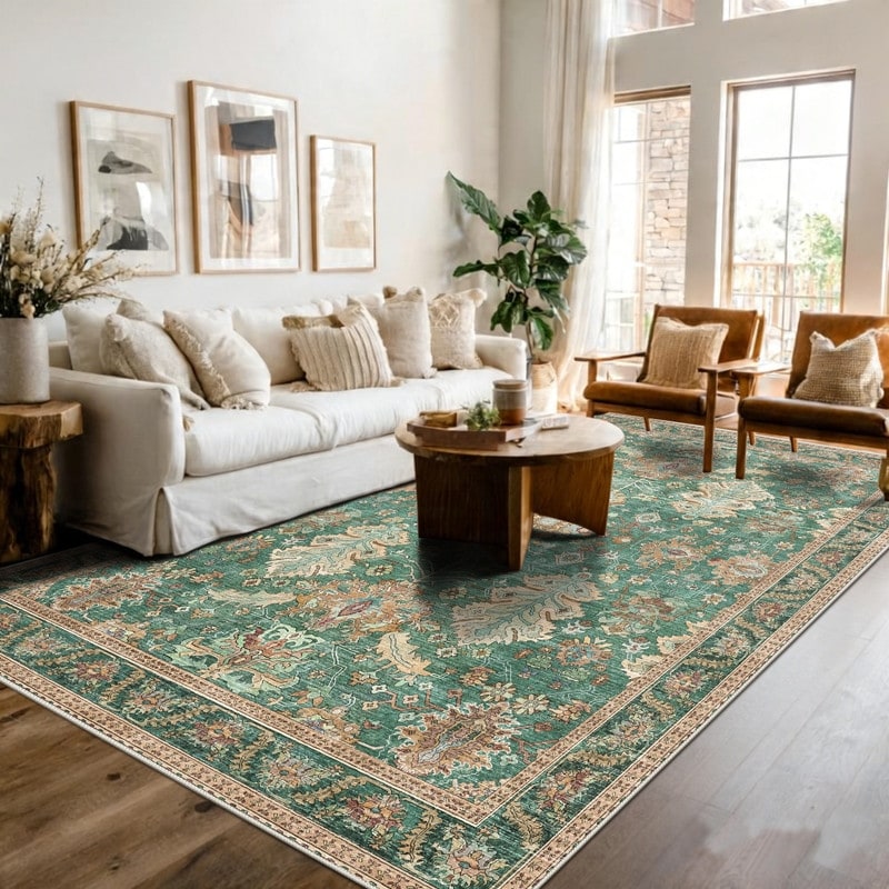 Vintage Green Persian Style Washable Area Rug