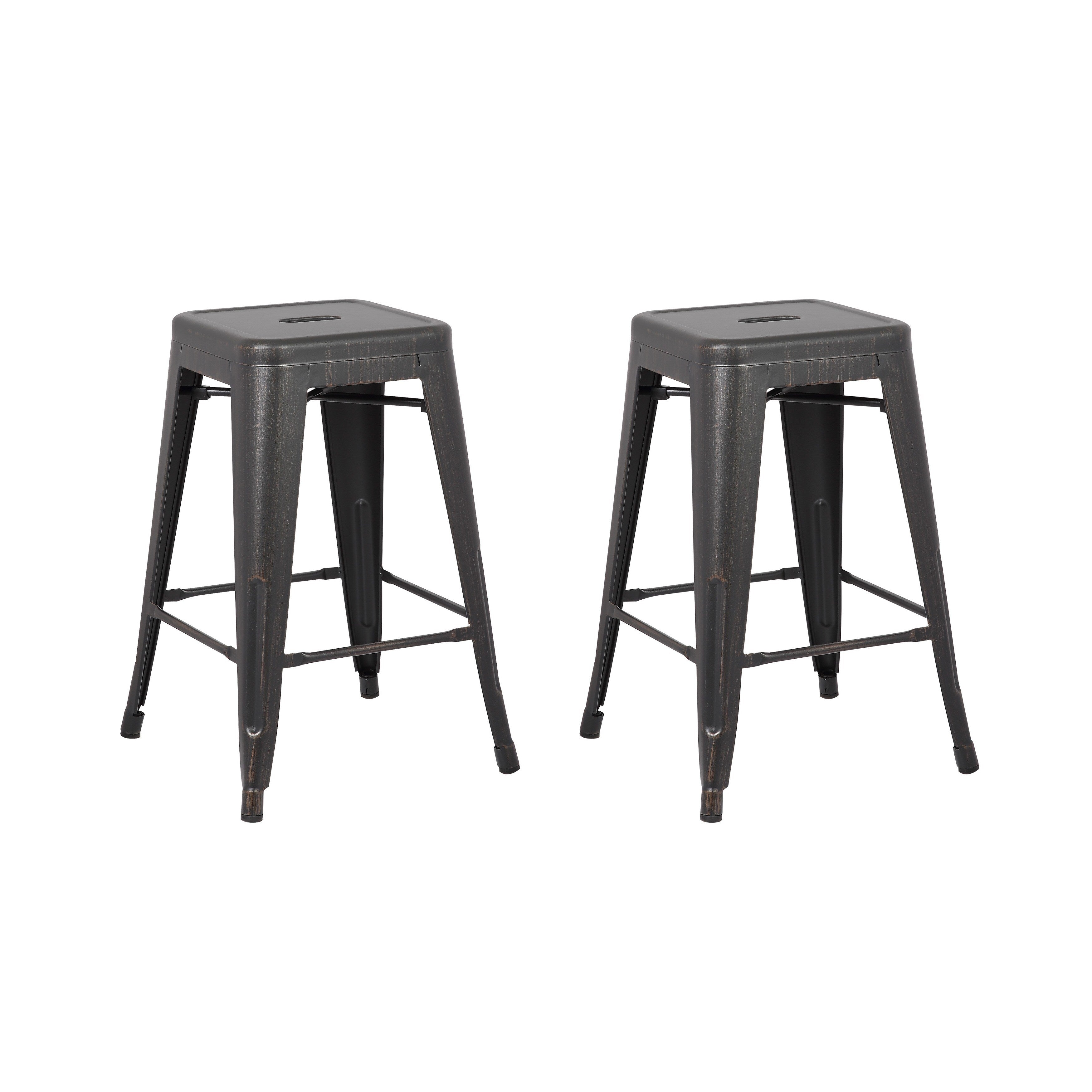 Vintage Industrial 24 Inch Backless Stools Set Of 2