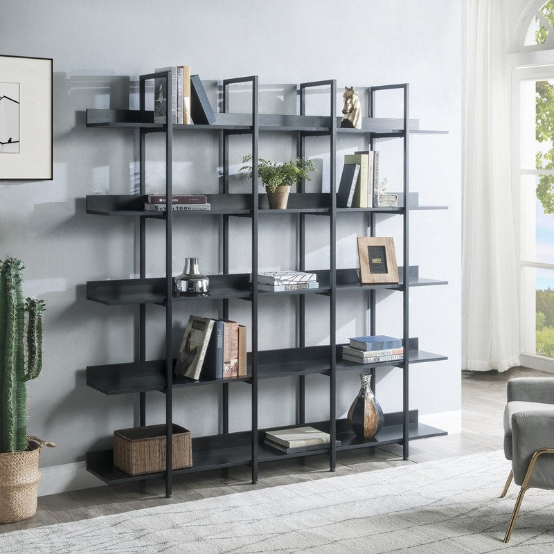 Vintage Industrial 5 Tier Bookshelf With Metal Frame And Mdf Board For Home Office