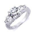 Vintage Inspired Sterling Silver 2.75 Ct Engagement Ring Round Cut