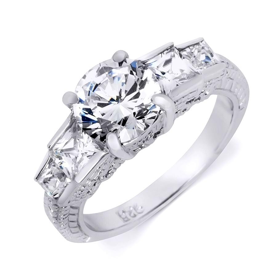 Vintage Inspired Sterling Silver 2.75 Ct Engagement Ring Round Cut