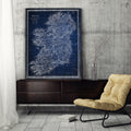 Vintage Ireland Map Blue Premium Gallery Wrapped Canvas