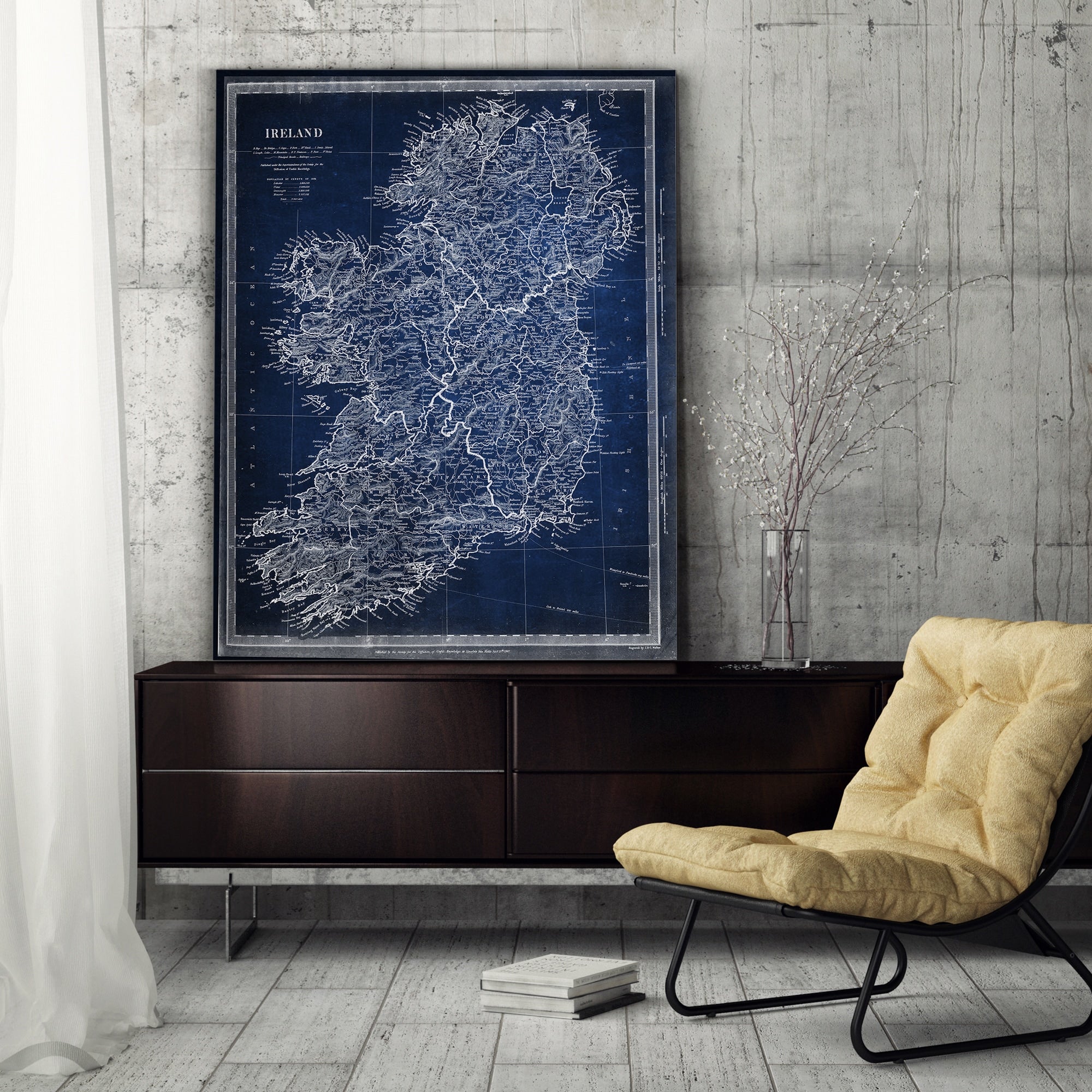 Vintage Ireland Map Blue Premium Gallery Wrapped Canvas