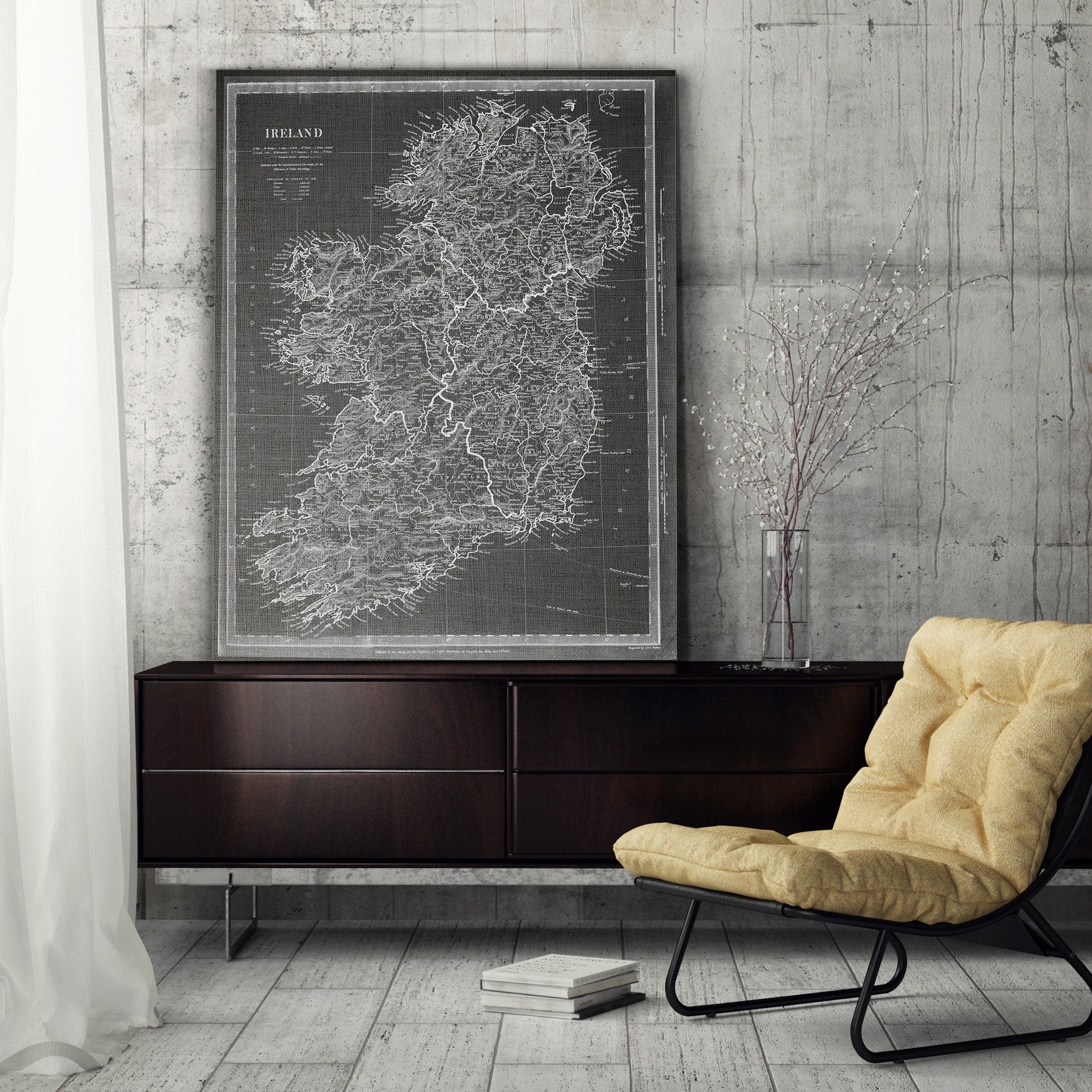 Vintage Ireland Map Grey Premium Gallery Wrapped Canvas