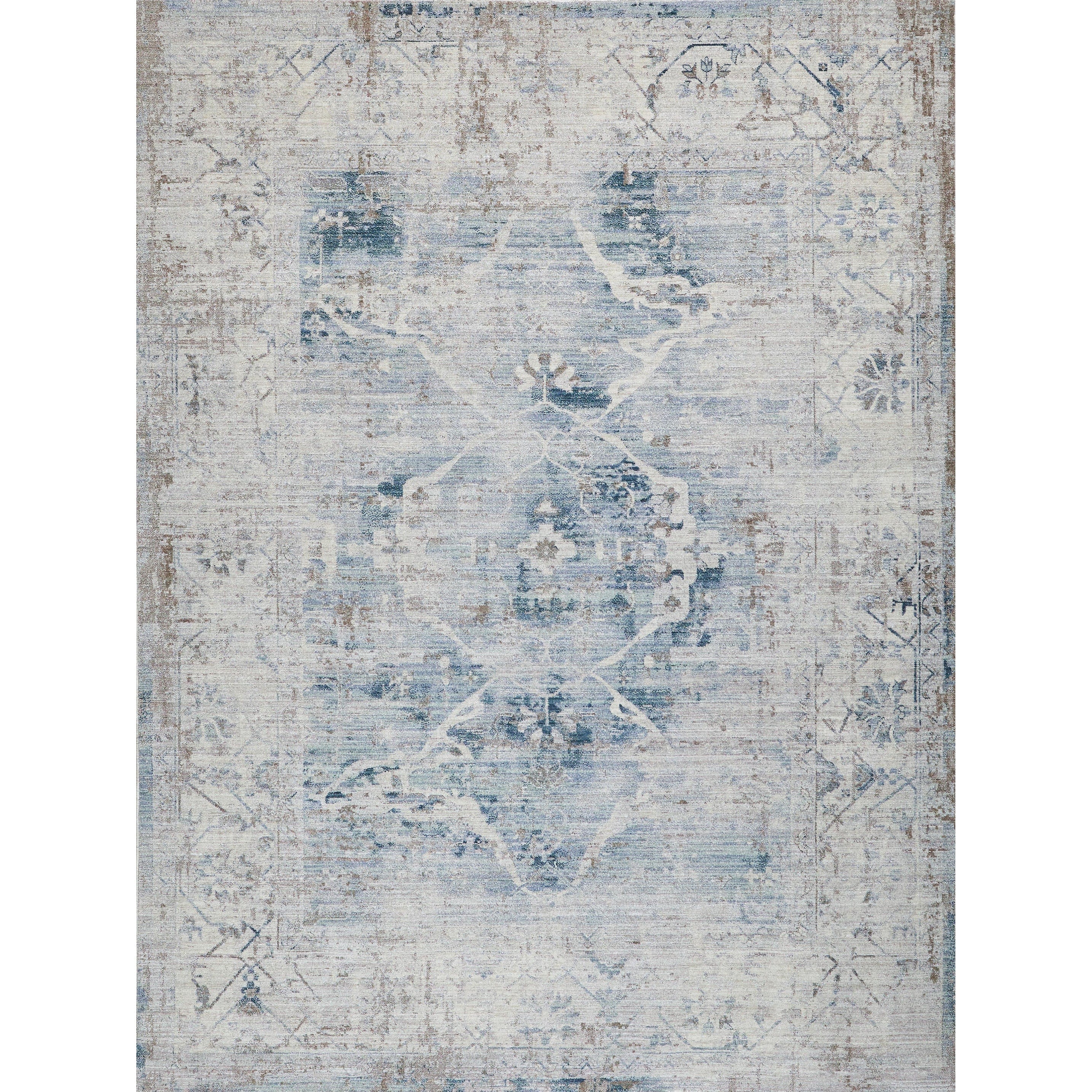 Vintage Looms Power Loom Polyester Light Blue Beige Area Rug