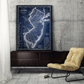 Vintage Map New Jersey Blue Premium Gallery Wrapped Canvas