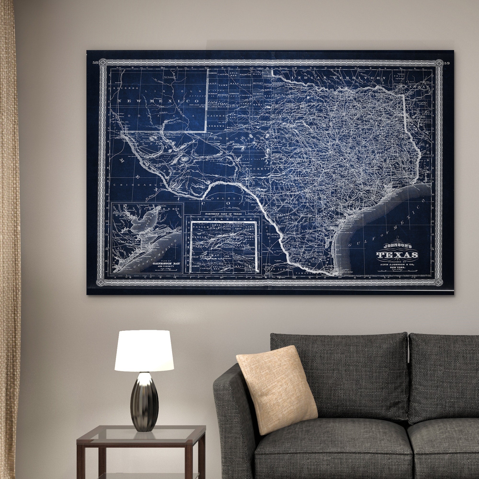 Vintage Map Texas Blue Premium Gallery Wrapped Canvas