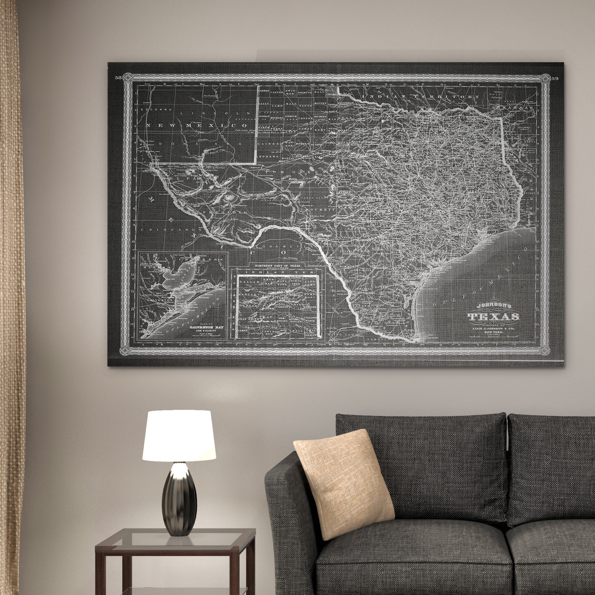 Vintage Map Texas Grey Premium Gallery Wrapped Canvas
