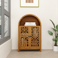 Vintage Melamine Arched Storage Accent Cabinet With Hand Carved Doors And Open Shelf Walnut By Gdfstudio