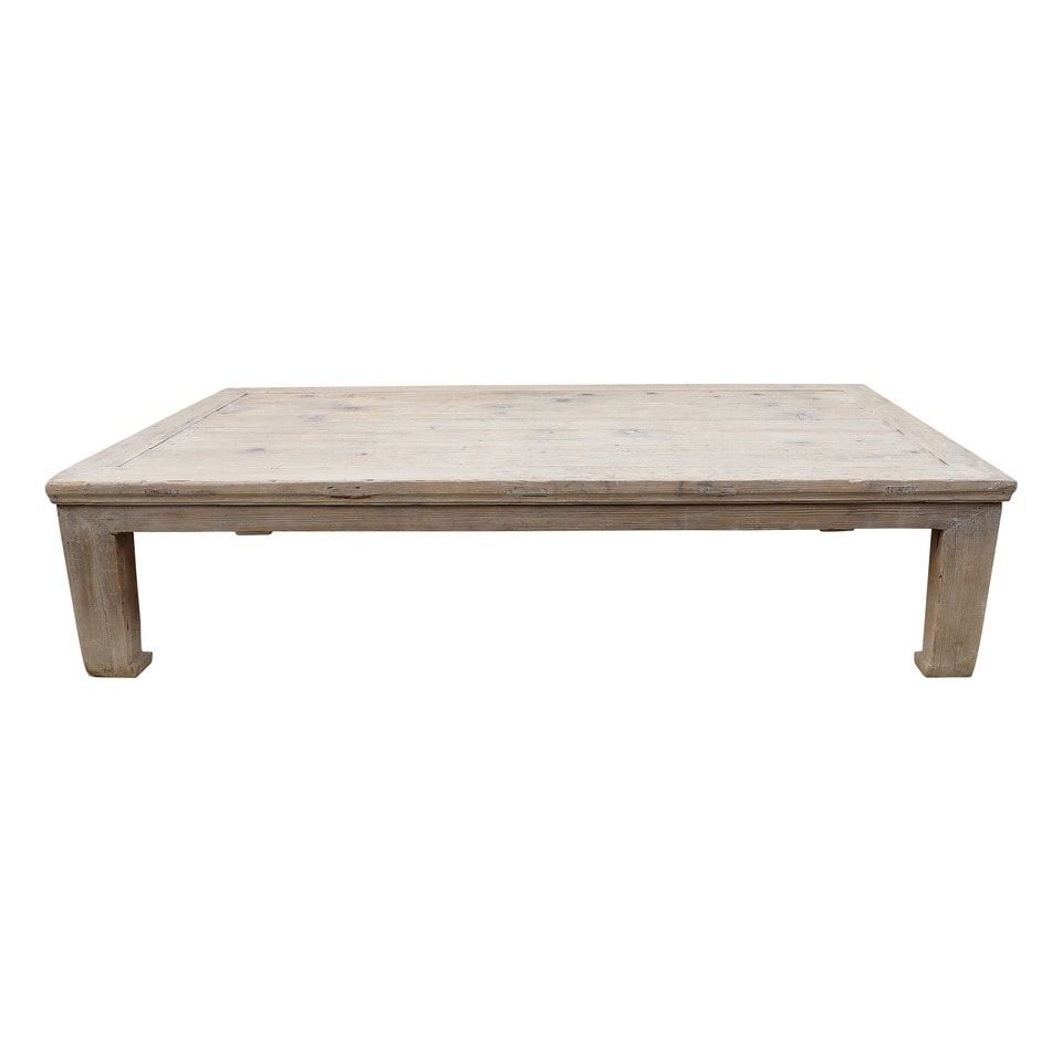 Vintage Ming Coffee Table 81 Inch Long Weathered Natural Wood Finish