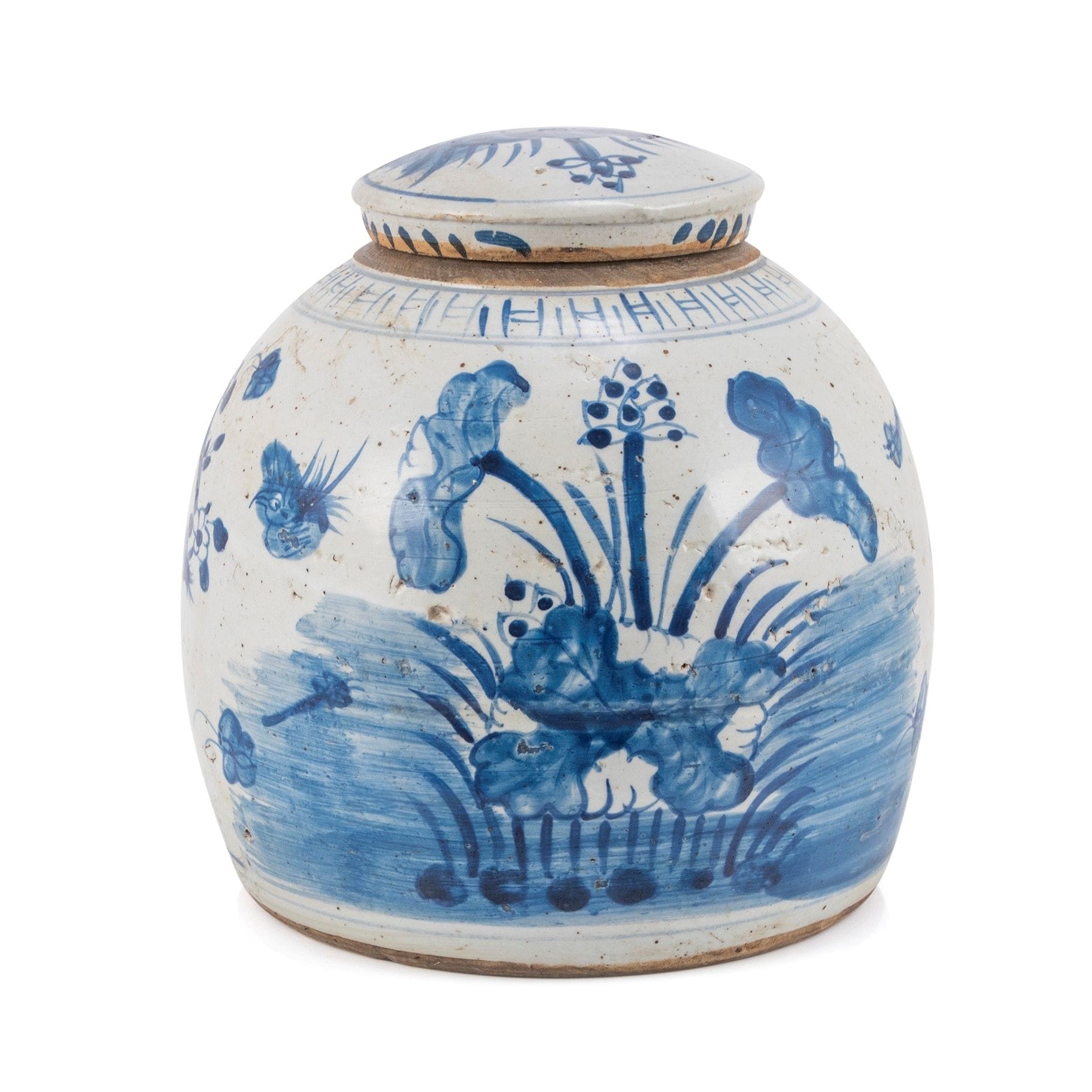 Vintage Ming Jar Plum Lily Pad Motif Large