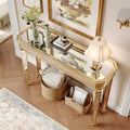 Vintage Mirrored 48 Console Table With Elegant Carving Design For Entryway Or Living Room Use