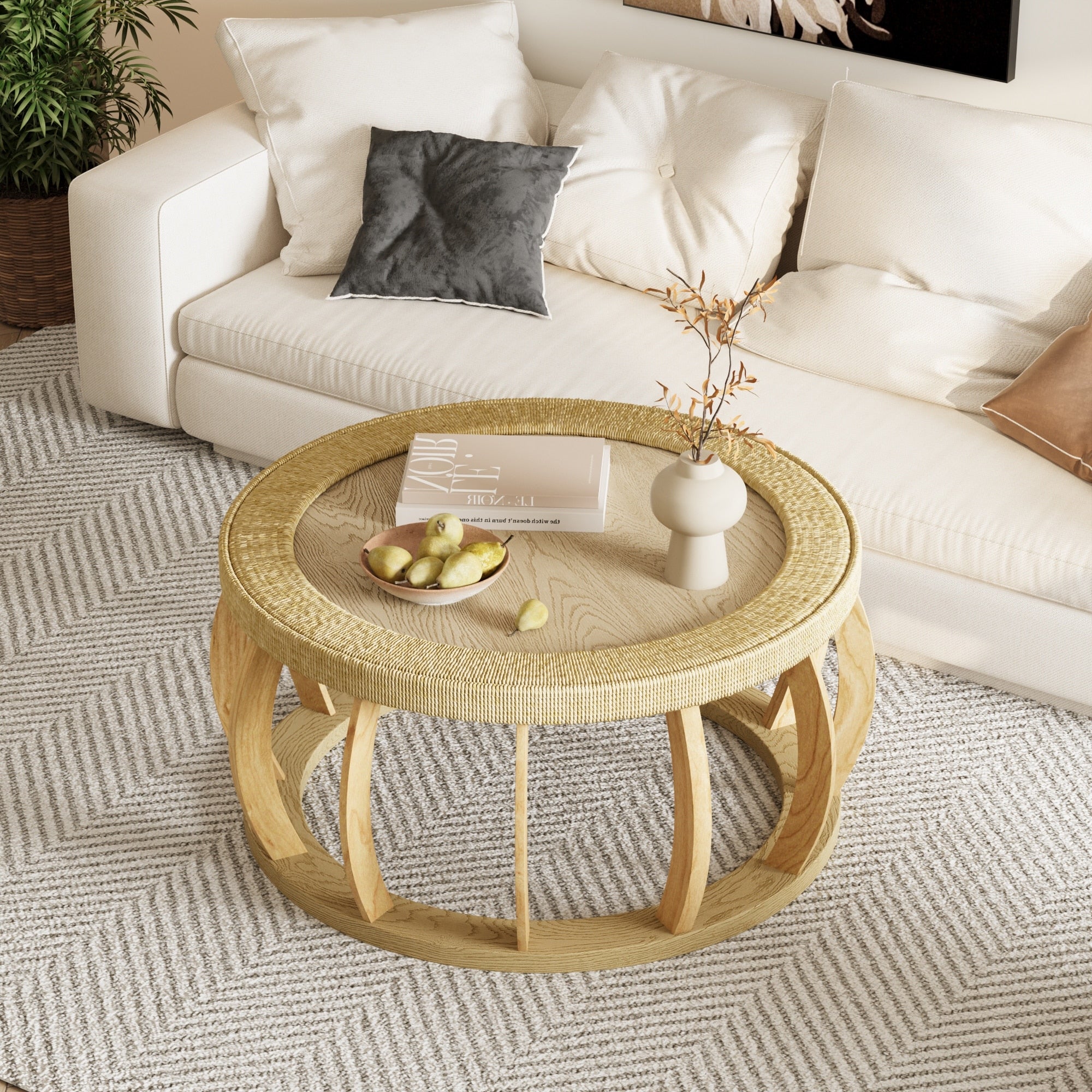 Vintage Round Coffee Table Accent Table For Living Room Kitchen Natural Side Table Sofa Table Center Table