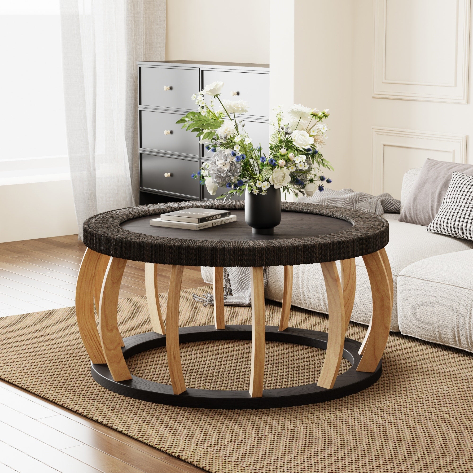Vintage Round Coffee Table Accent Table For Living Room Kitchen Side Table Black Brown Sofa Table Center Table