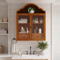 Vintage Rustic Distressed Solid Wood Wall Cabinet With Elegant Wave Top For Dining Room Kitchen Living Room And Bathroom
