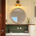 Vintage Rustic Round Wall Mirror 23.62 X 23.62 Distressed Wood Frame With Rivet Detail Decorative Hanging Mirror