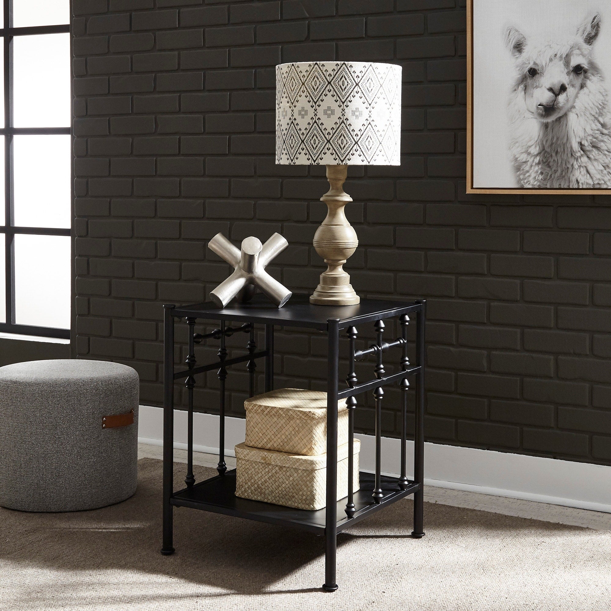 Carbon Loft Cauthen Vintage Series Black Distressed Metal Open Night Stand