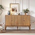 Vintage Sideboard Buffet Cabinet 34.2 H 4 Door Storage Cabinet With Metal Handles Brown Finish For Dining Room Or Living Room