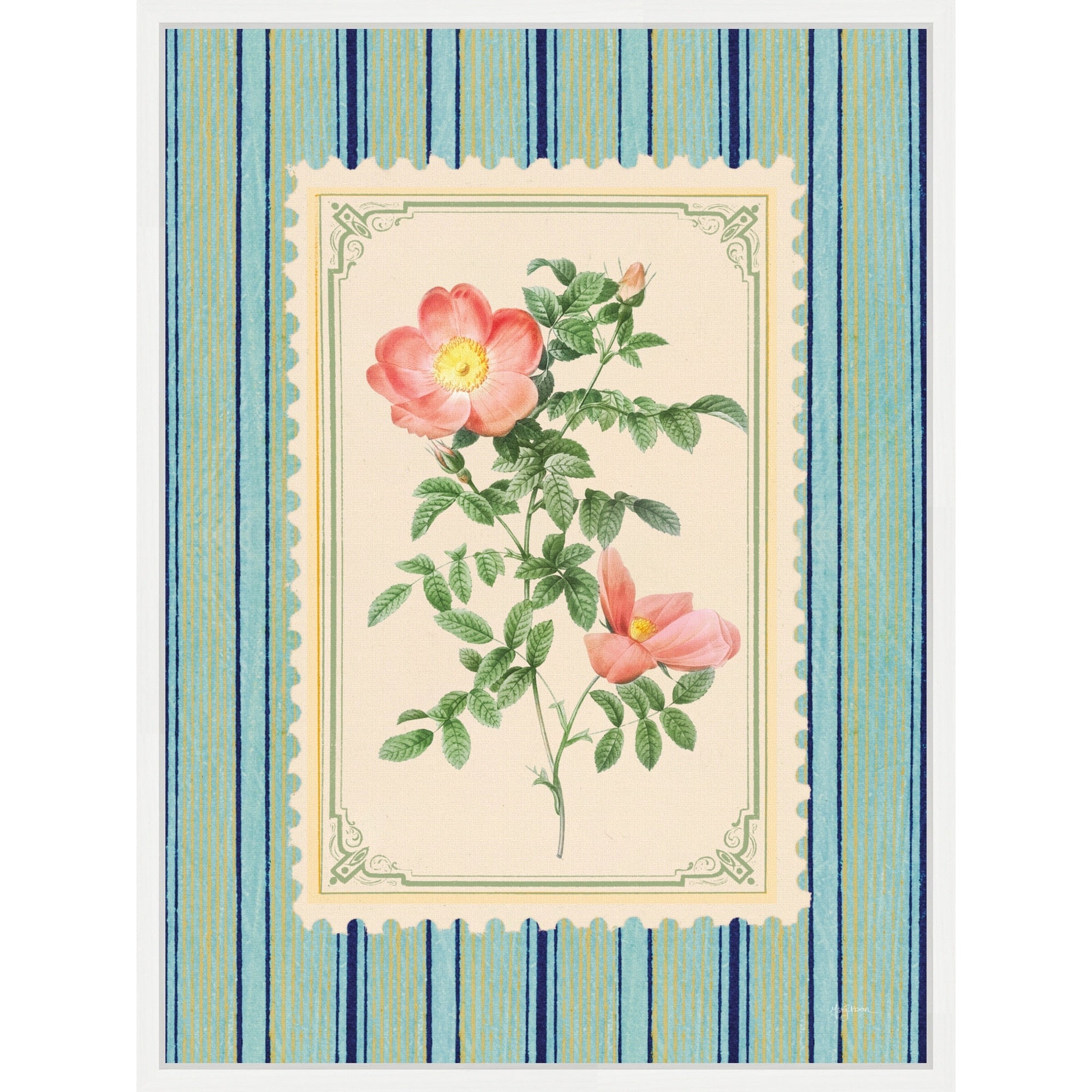 Vintage Striped Flowers Ii By Mary Urban Framed Canvas Wall Art Print