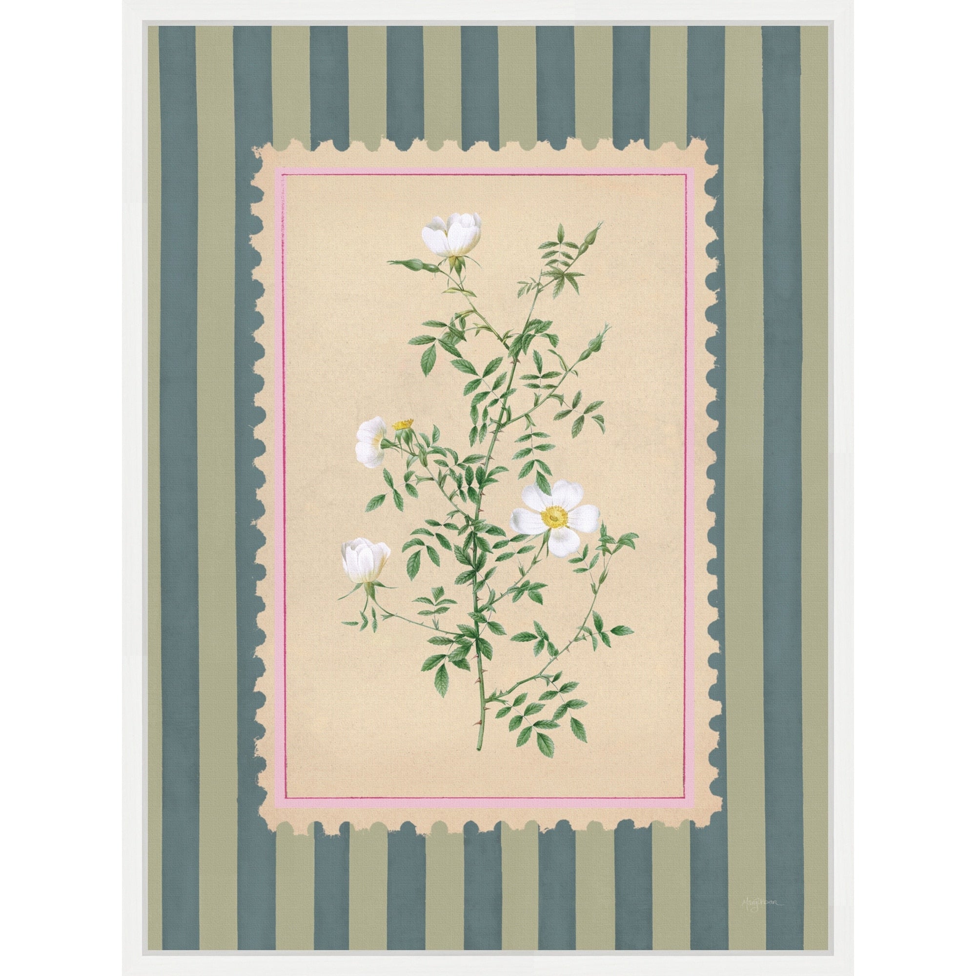 Vintage Striped Flowers Iii By Mary Urban Framed Canvas Wall Art Print