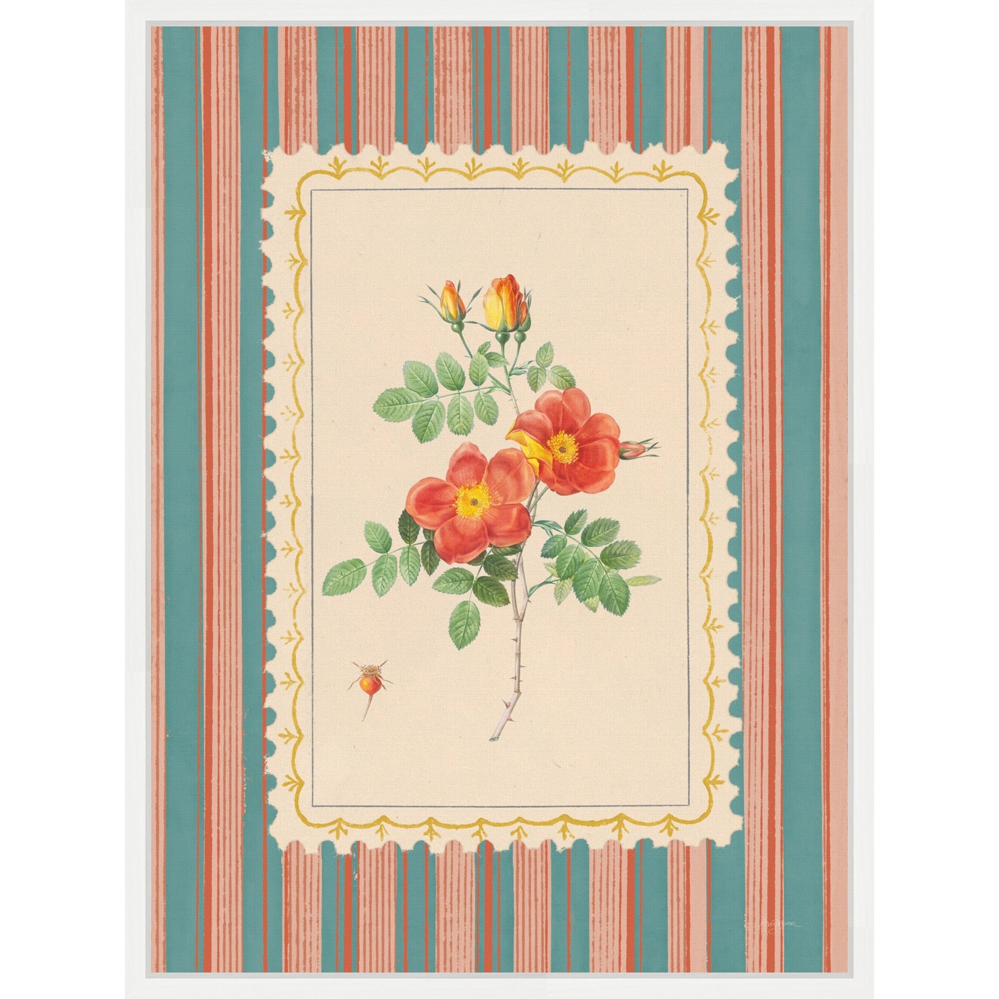 Vintage Striped Flowers Iv By Mary Urban Framed Canvas Wall Art Print