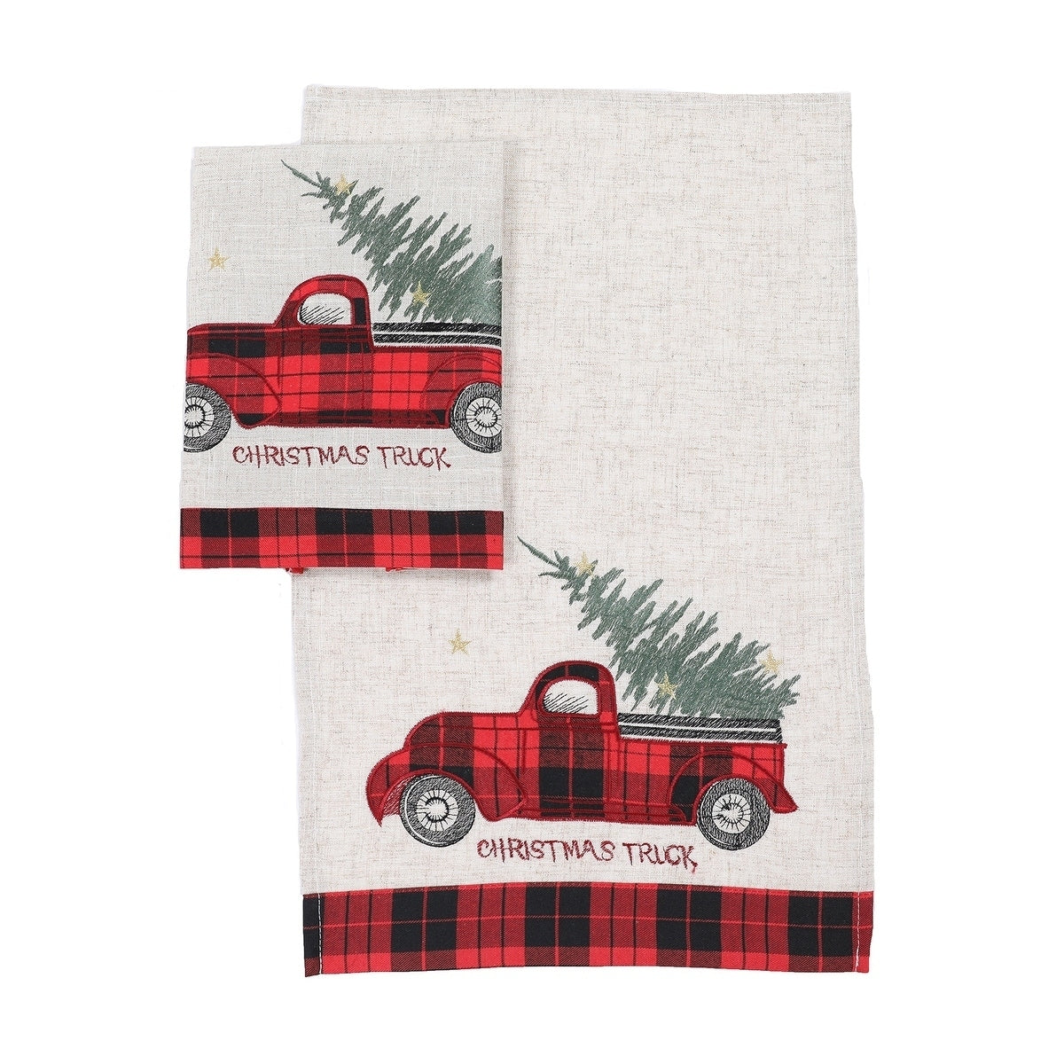 Vintage Tartan Truck With Christmas Tree Decorative Towels 14 By 22 Inch Set Of 2 14 X22