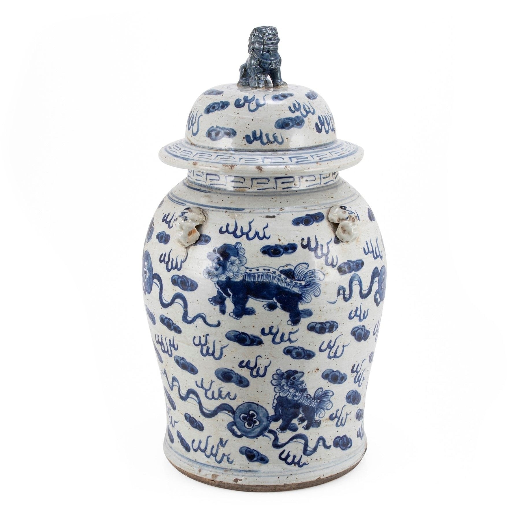 Vintage Temple Jar Lion Motif Large