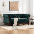 Vintage Velvet Chesterfield Loveseat Solid Pine Frame Tufted Button Back Rolled Arms Compact 59