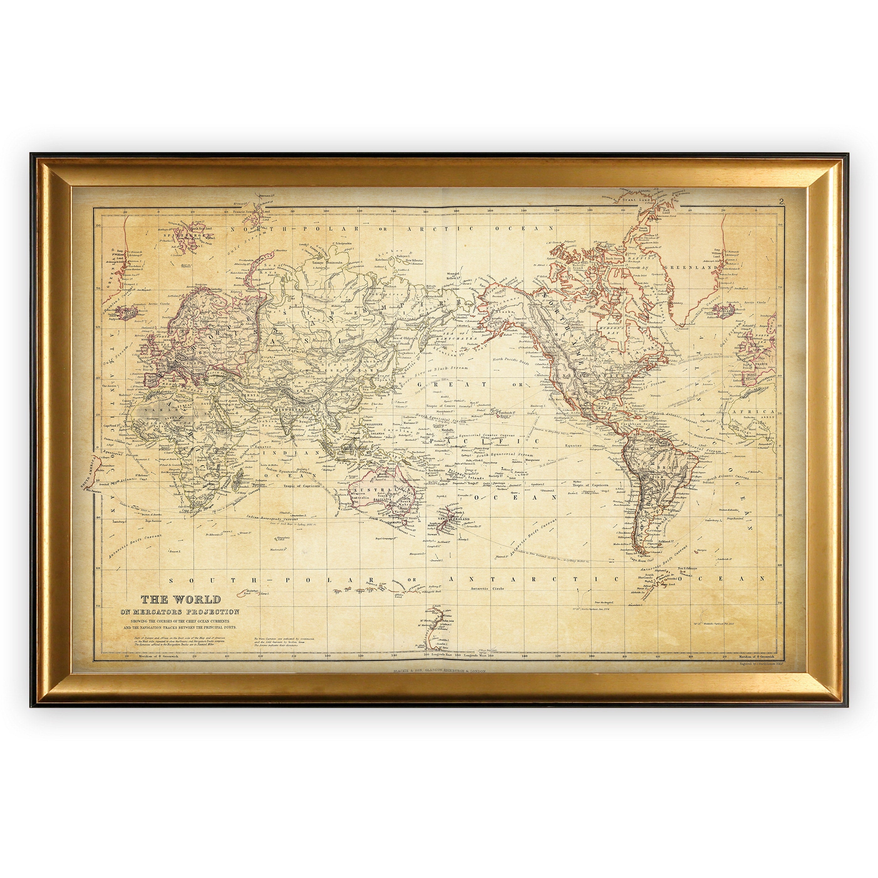 Vintage Wold Map Vi Antique Gold Frame