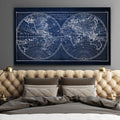 Vintage Wold Map X Blue Premium Gallery Wrapped Canvas