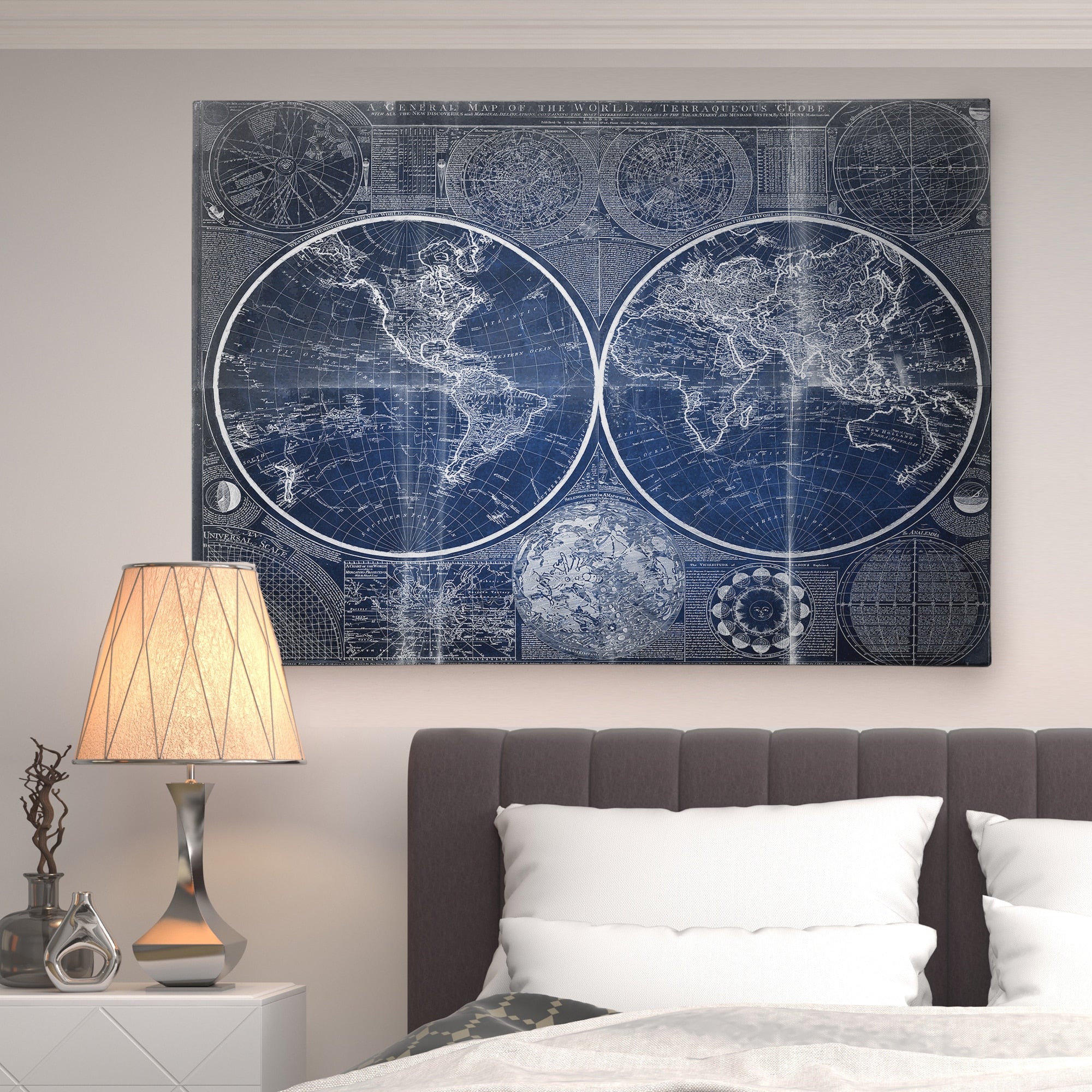 Vintage World Map Blue Ii Premium Gallery Wrapped Canvas