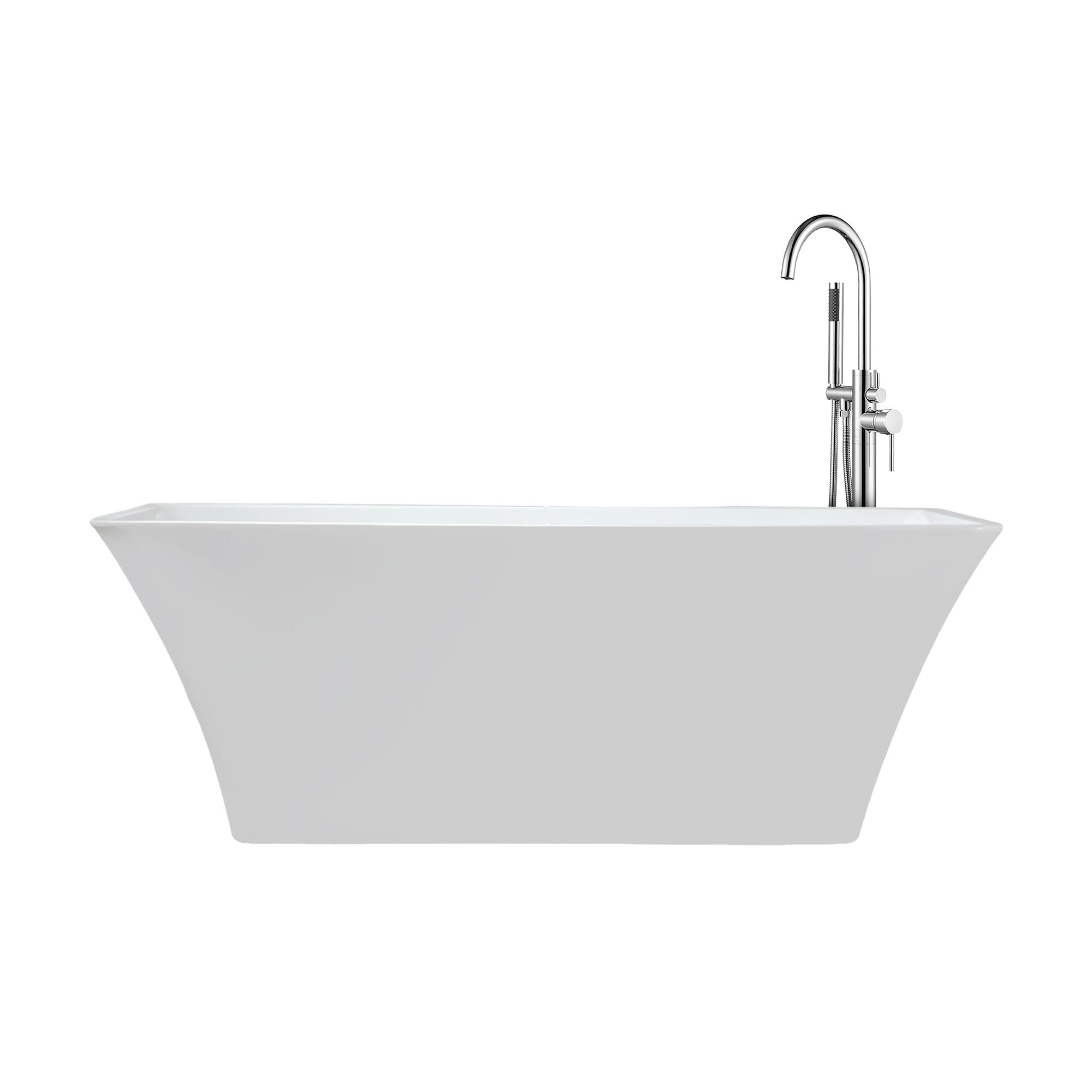 Vinter White Freestanding Acrylic Flatbottom Soaking Bathtub With Chrome Hardware And Lago Tub Filler