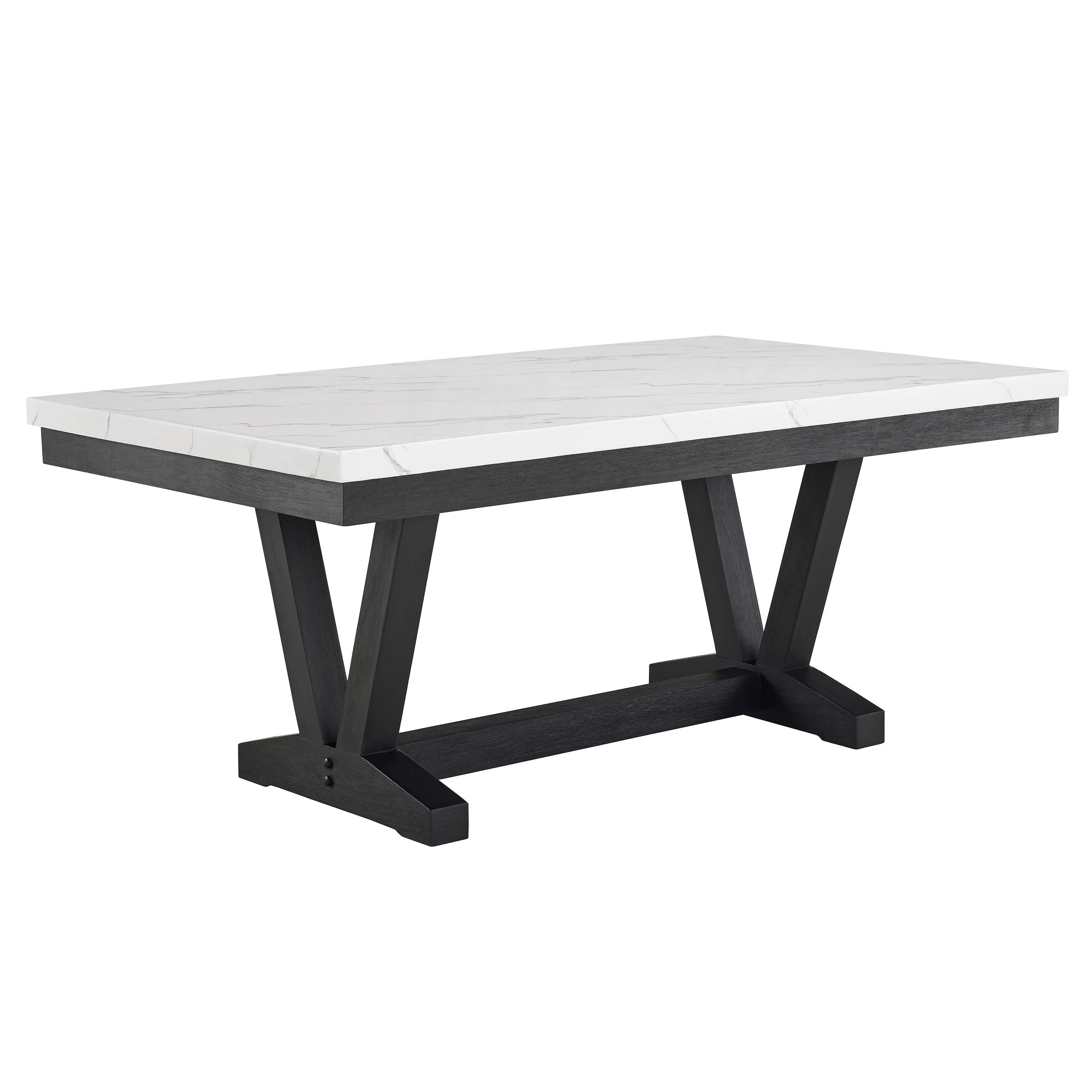 Vinz Dining Table 72 Inch White Faux Marble Top Black Trestle Base